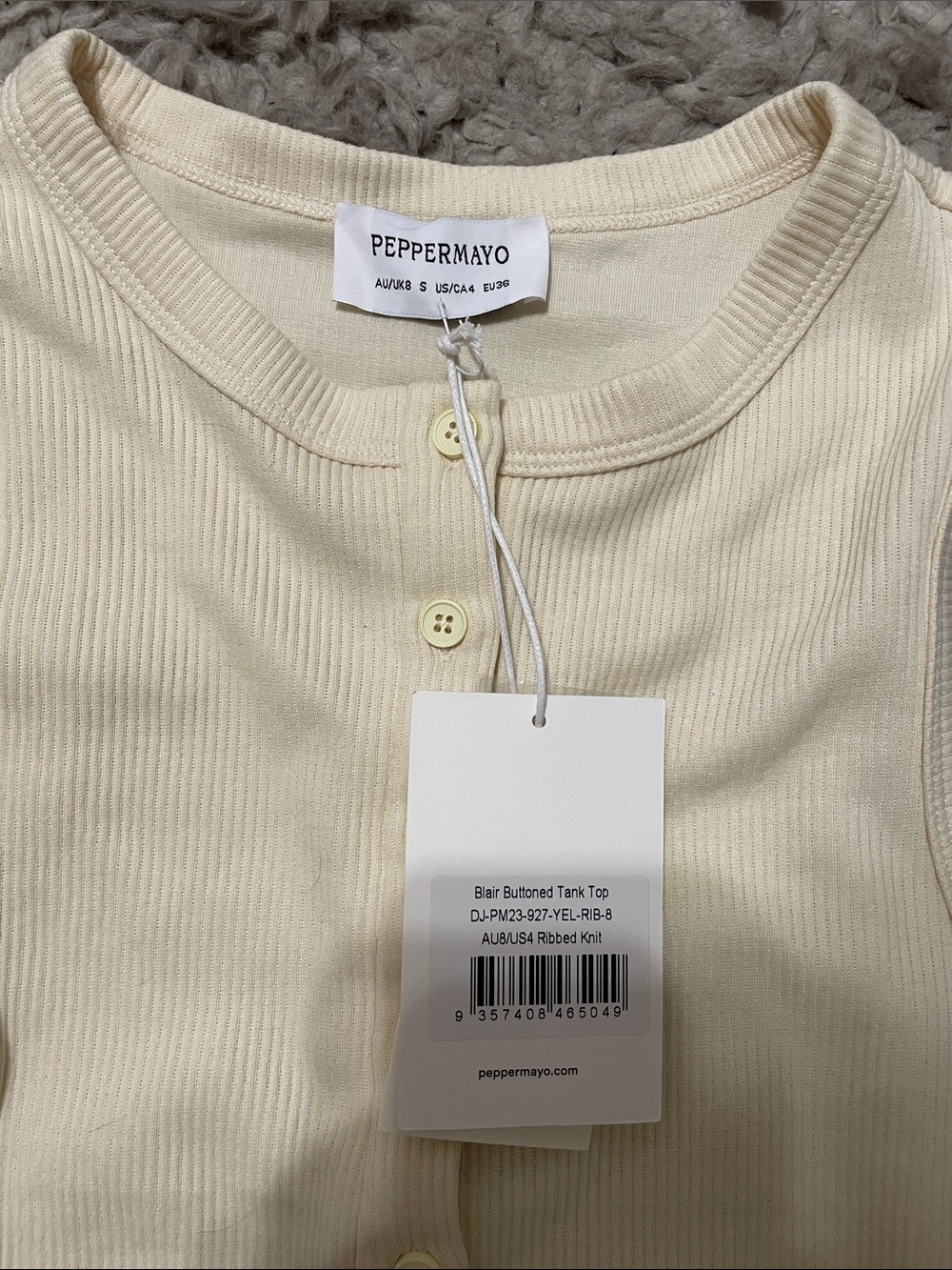 Peppermayo Cream Ribbed Button-Up Tank - Picture 2 of 3